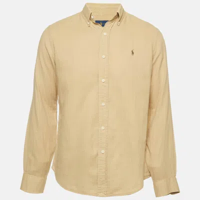 Pre-owned Polo Ralph Lauren Beige Logo Embroidered Cotton Shirt M