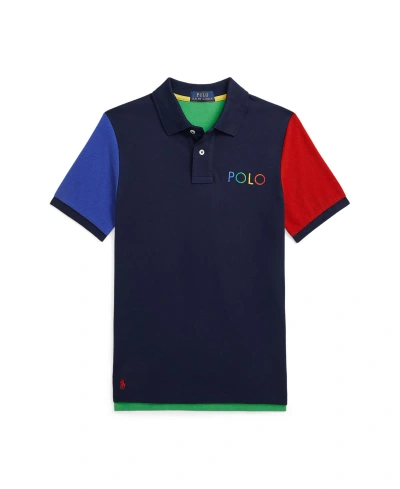 Polo Ralph Lauren Kids' Big Boys Color-blocked Ombre-logo Mesh Polo Shirt In Cruise Navy Multi