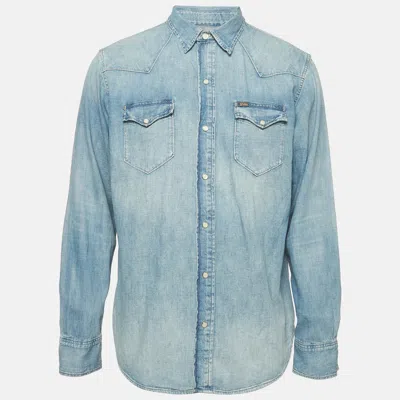 Pre-owned Polo Ralph Lauren Blue Slub Denim Western Shirt L