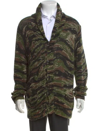 Pre-owned Polo Ralph Lauren Camouflage Print Collar Cardigan In Green