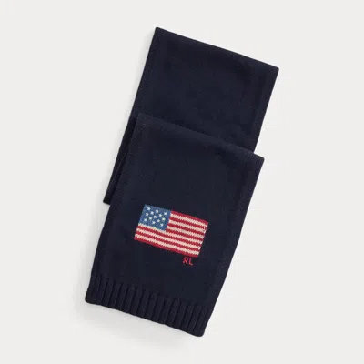 Polo Ralph Lauren Flag-intarsia Wool-blend Scarf In Collection Navy In Blue