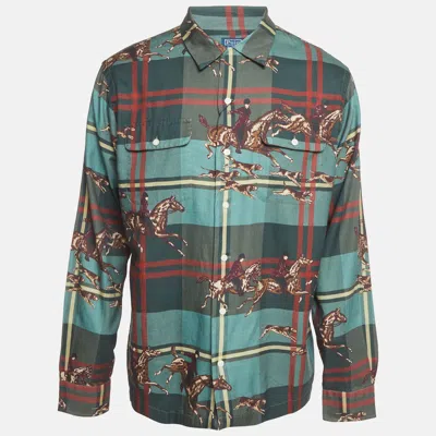 Pre-owned Polo Ralph Lauren Green Equestrian Print Cotton Blend Long Sleeve Shirt L