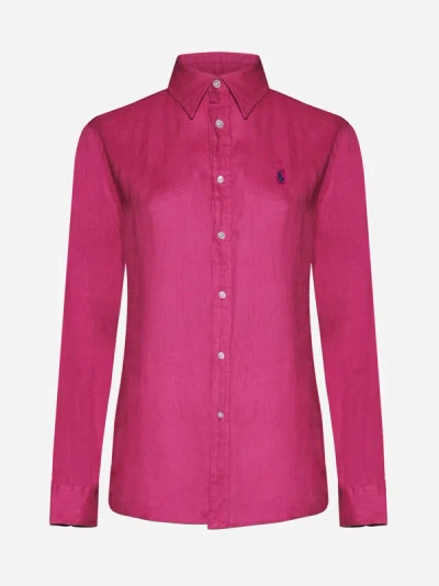 Polo Ralph Lauren Logo Linen Shirt In Desert Pink