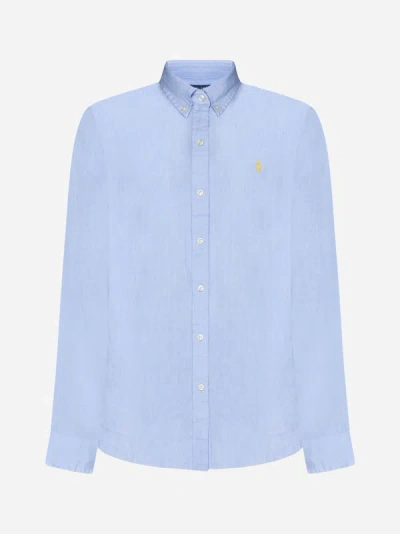 Polo Ralph Lauren Logo Linen Shirt In Light Blue