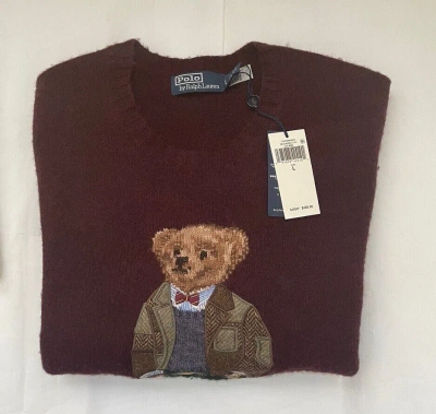 Pre-owned Polo Ralph Lauren Men's Polo Bear Wool-cashmere Sweater In Aged Wine Heather