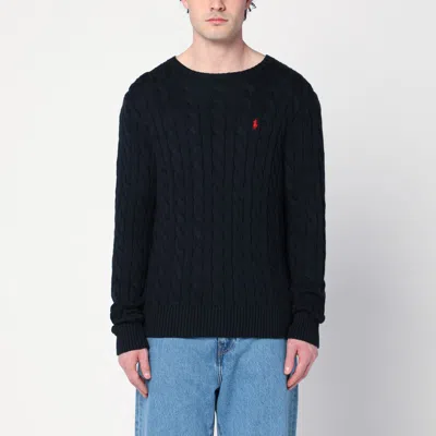 Polo Ralph Lauren Logo Embroidered Cable Knit Sweater In Blue