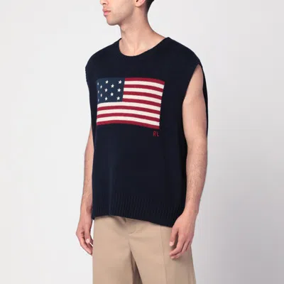 Polo Ralph Lauren Navy Blue Waistcoat With Flag Big-fit