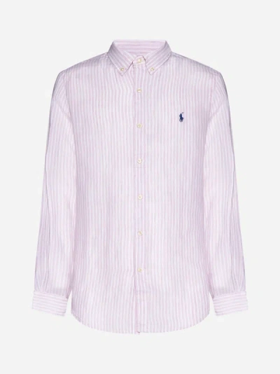 Polo Ralph Lauren Striped Cotton Shirt In Pink,white
