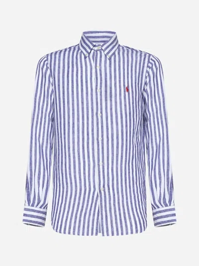 Polo Ralph Lauren Striped Linen Shirt In Blue,white