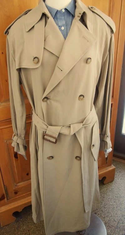 Pre-owned Polo Ralph Lauren Triacetate Gabardine Twill Classic Trench Coat L $798 In Beige