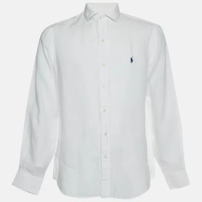 Pre-owned Polo Ralph Lauren White Logo Embroidered Linen Shirt M