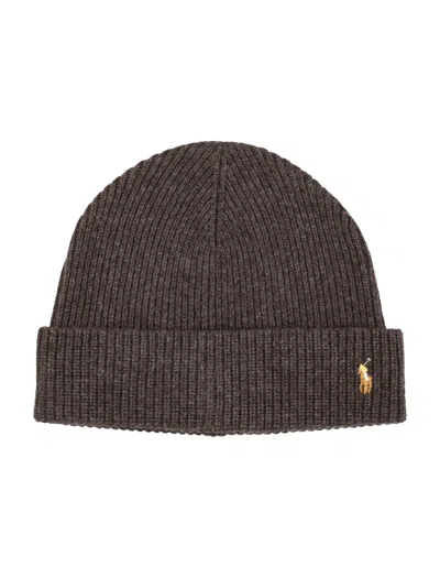 Polo Ralph Lauren Wool Blend Signature Pony Beanie With Fold-over Cuff In Brown