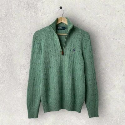Pre-owned Polo Ralph Lauren X Ralph Lauren 100% Silk Polo Ralph Laurent 1/4 Zip Cable Knit Sweater In Multicolor