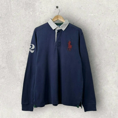 Pre-owned Polo Ralph Lauren X Ralph Lauren Rugby Vintage Polo Ralph Laurent Big Logo Long Sleeve Rugby Shirt In Navy Blue