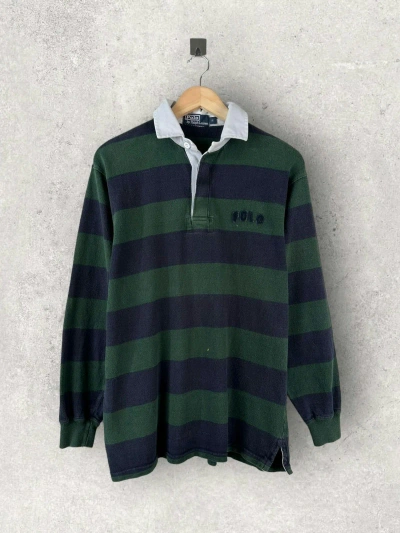 Pre-owned Polo Ralph Lauren X Vintage 90's Polo Ralph Laurent Rugby Shirt Striped In Green/blue