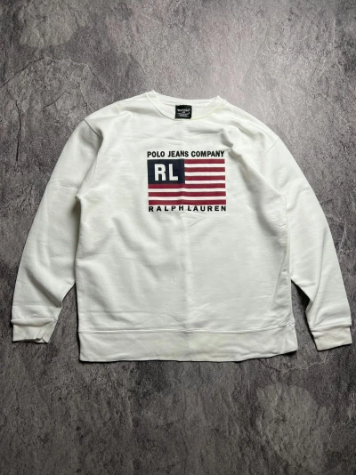 Pre-owned Polo Ralph Lauren X Vintage Y2k Vintage Ralph Laurent Polo Jeans Usa Flag Sweatshirt In White