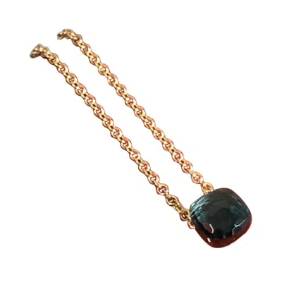 Pre-owned Pomellato Nudo 18k Rose Gold London Blue Topaz Pendant Necklace Box Set In Red