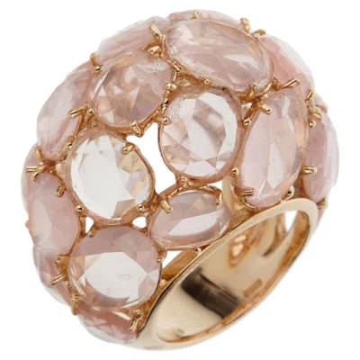 Pre-owned Pomellato Rose Quartz 18k Rose Gold Cocktail Dome Bombe Ring Sz 6 1/2 In Red