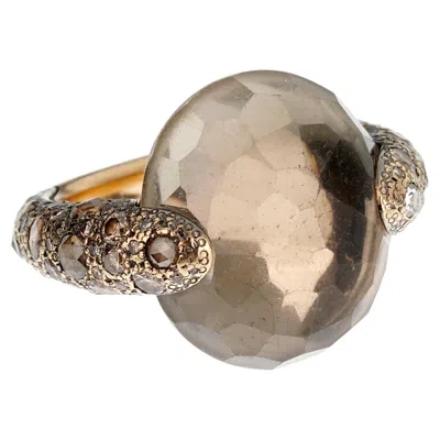Pre-owned Pomellato Tango Smoky Quartz 18k Rose Gold Diamond Cocktail Ring Sz 8 In Red