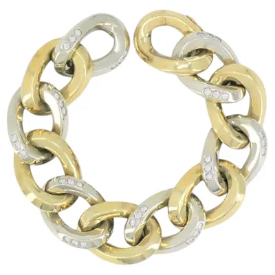 Pre-owned Pomellato Vintage  18k Two Tone Yellow White Gold Diamond Curb Link Bracelet