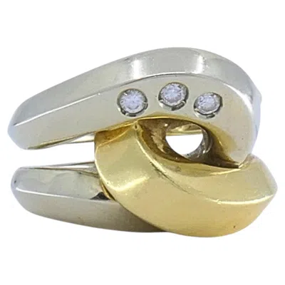 Pre-owned Pomellato Vintage  18k Two-tone Gold Diamond Interlocking Cocktail Ring In Multiple