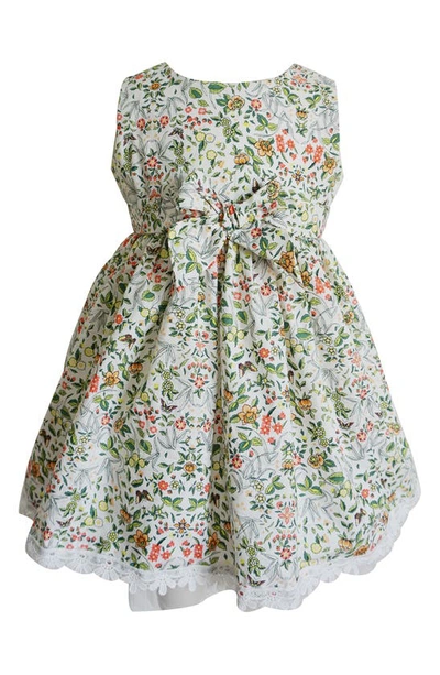 Popatu Babies' Floral Bow Front Cotton Dress In Green\ Multi