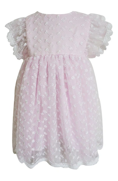 Popatu Babies' Floral Embroidered Flutter Sleeve Party Dress In Pink