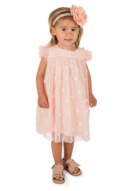 Popatu Babies' Kids' 3d Floral Appliqué Tulle Dress In Dusty Pink