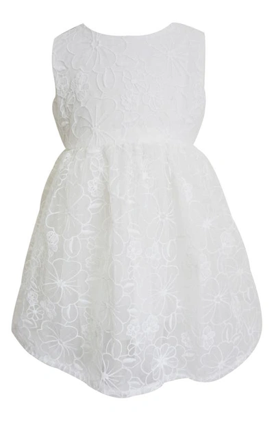 Popatu Kids' Floral Embroidered Mesh Overlay Party Dress In White