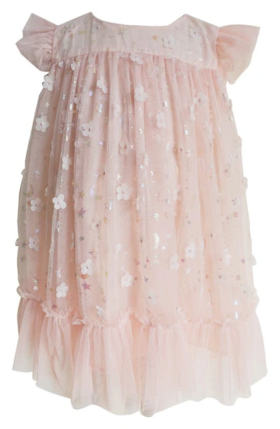 Popatu Babies' Metallic 3d Floral Party Dress In Peach