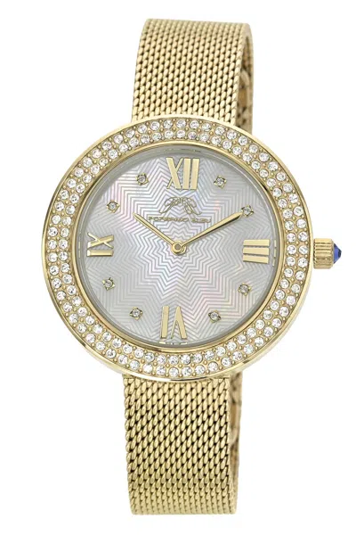 Porsamo Bleu Women's Madeleine Crystal Stainless Steel Gold Tone White Mop Dial Topaz Watch 1511bmas In Multi