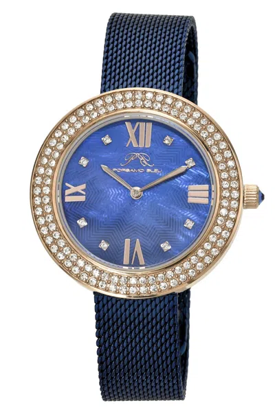 Porsamo Bleu Women's Madeleine Crystal Stainless Steel Rose Tone Blue Mop Dial Topaz Watch 1511dmas In Multi