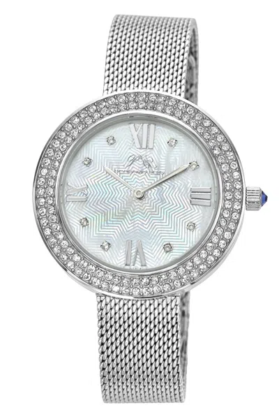 Porsamo Bleu Women's Madeleine Crystal Stainless Steel Silver Tone White Mop Dial Topaz Watch 1511amas In Multi
