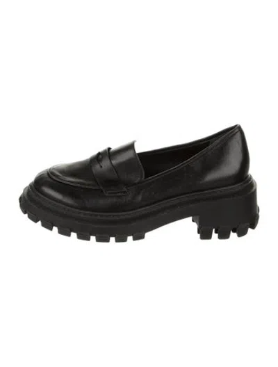 Pre-owned Porte & Paire Leather Loafers In Black