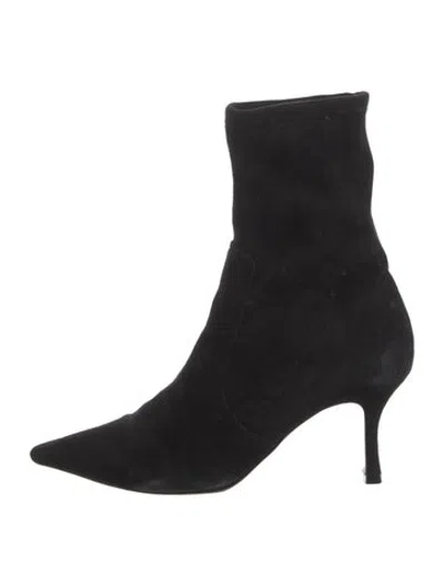 Pre-owned Porte & Paire Suede Sock Boots In Black