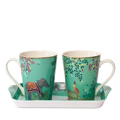 Portmeirion Sara Miller India Mug & Tray Set, Elephant's Oasis In Green