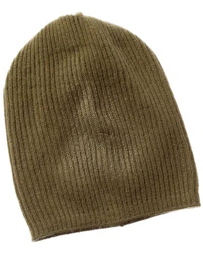 Portolano 100% Cashmere Ribbed Slouchy Hat In Green