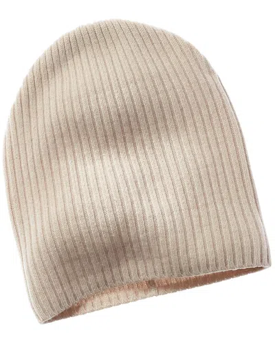 Portolano 100% Cashmere Ribbed Slouchy Hat In Neutral