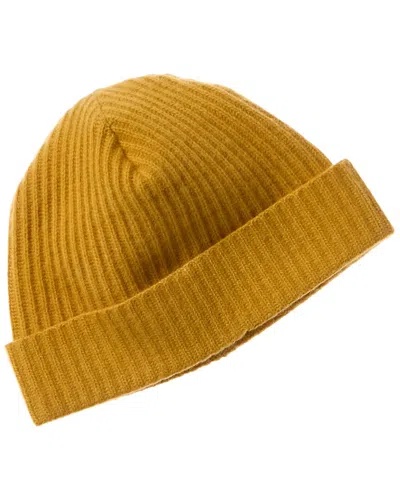 Portolano Folded Cuff Ribbed 100% Cashmere Beanie In Yellow