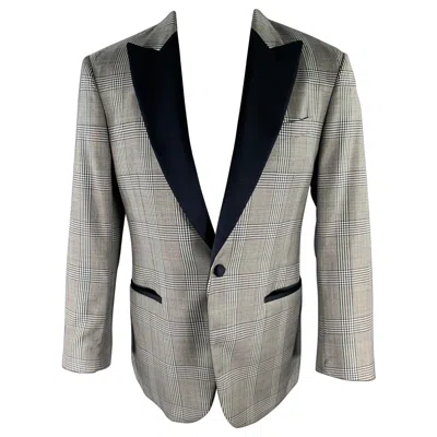 Pre-owned Ports 1961 Size 40 Grey Navy Plaid Wool Peak Lapel Sport Coat In Gray