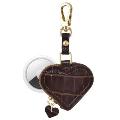 Posh Tech Heart Croc Leather Bag Charm For Airtag® In Brown