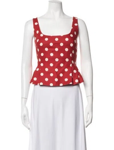 Pre-owned Posse Linen Polka Dot Print Top In Red