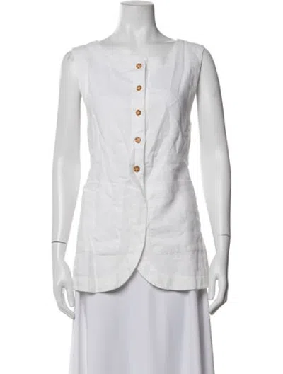 Pre-owned Posse Linen Scoop Neck Button-up Top In Neutrals