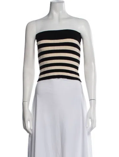 Pre-owned Posse Striped Strapless Crop Top In Black