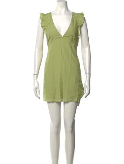Pre-owned Posse V-neck Mini Dress In Green