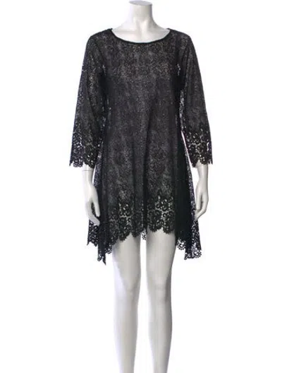 Pre-owned Post Card Lace Pattern Mini Dress In Black