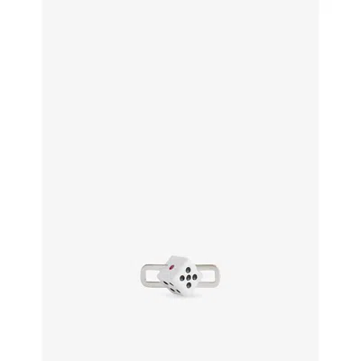 Poubel Mens Silver, White Dice Sterling-silver Enamelled Charm