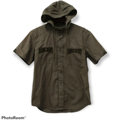 Pre-owned Ppfm Button Up Short Sleeve With Hoodie In Army Green Black