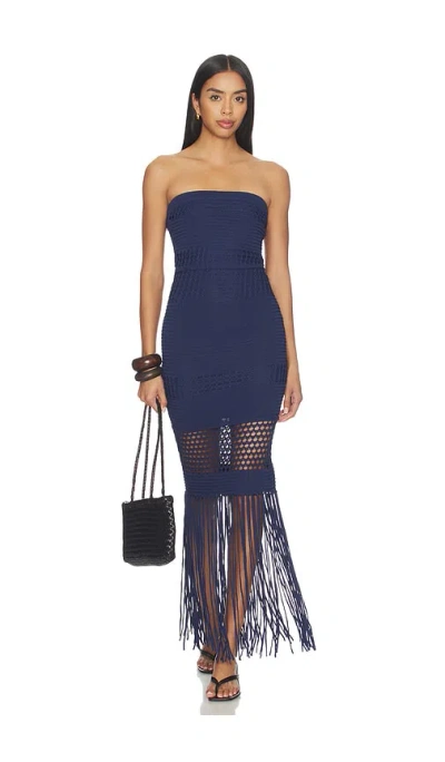 Pq Melissa Fringe Dress In Navy