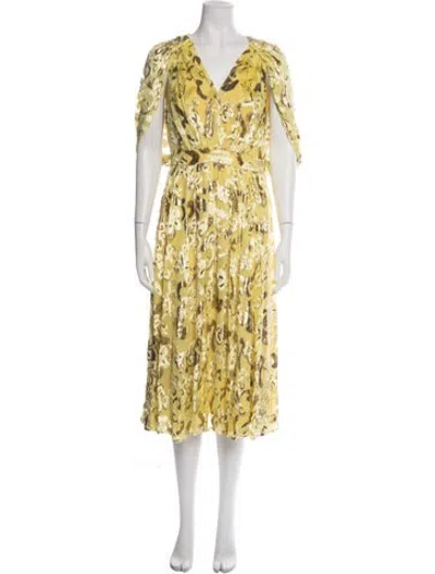 Pre-owned Prabal Gurung Floral Print Midi Length Dress In Yellow